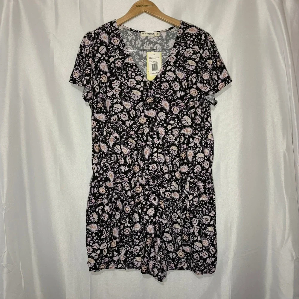 NWT Live To Be Spoiled Purple Paisley‎ Flutter Tier Romper Shorts Large Boutique